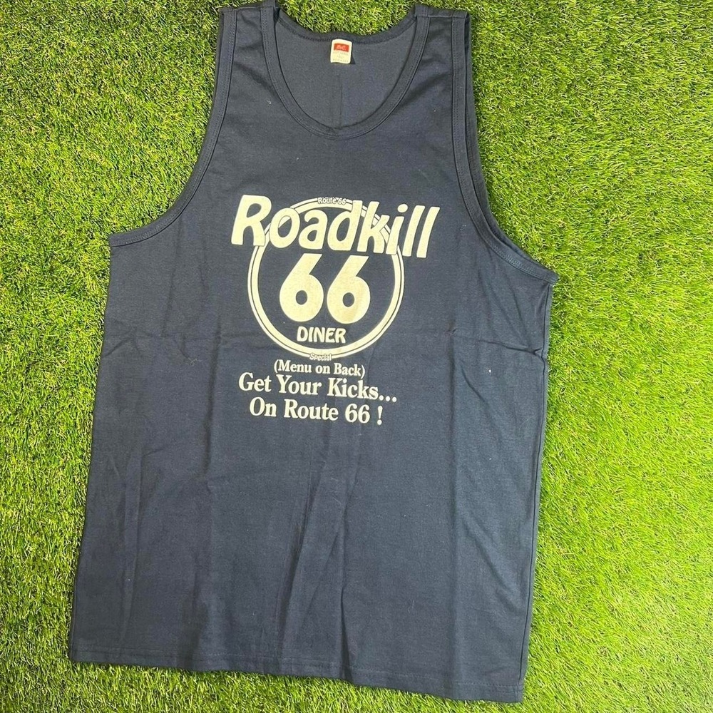 Vintage Route 66 Roadkill Diner Tank Top USA Mens XL Graphic Black Cotton Retro